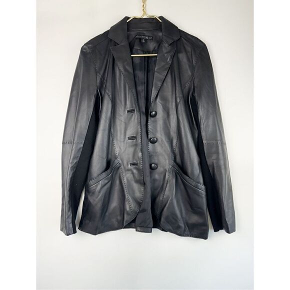 Lafayette 148 New York Women's Black Leather Merino Wool Jacket Size 4 - Picture 1 of 5